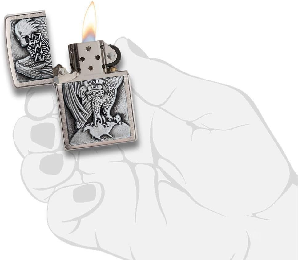 Zippo Harley-Davidson Full Faced Eagle High Polish Chrome Emblem Pocket Lighter