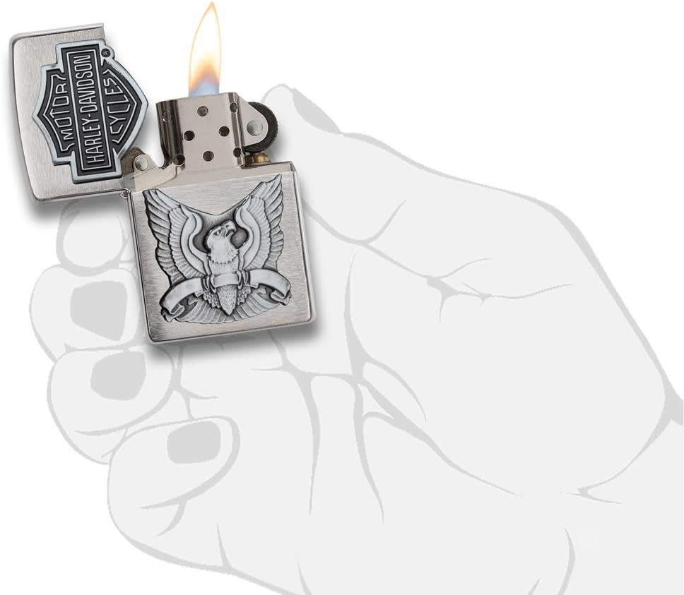 Zippo Harley-Davidson Eagle/Logo Emblem Brushed Chrome Pocket Lighter