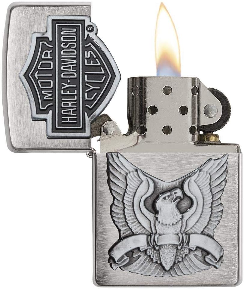 Zippo Harley-Davidson Eagle/Logo Emblem Brushed Chrome Pocket Lighter