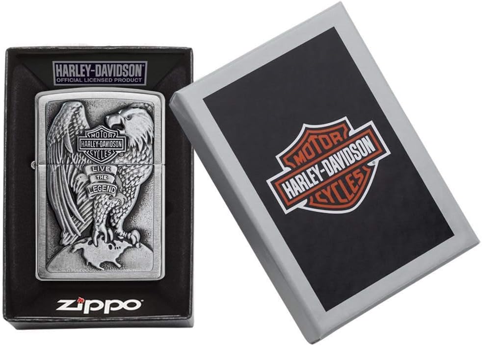 Zippo Harley-Davidson Full Faced Eagle High Polish Chrome Emblem Pocket Lighter