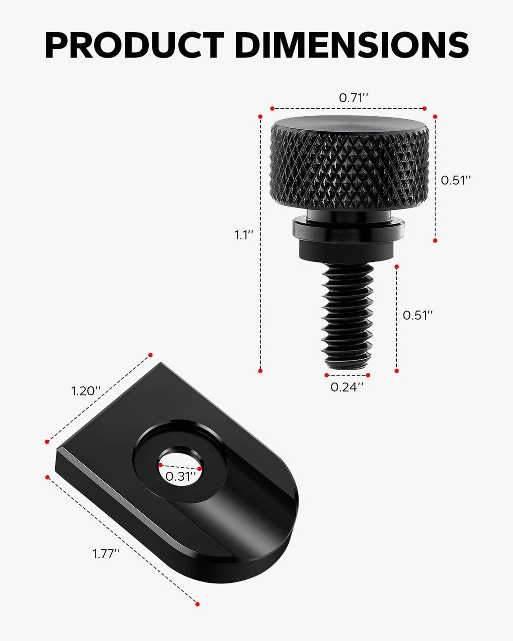 Amazicha Black Aluminium Seat Bolt Tab Screw Mount Knob Cover Compatible with Harley Davidson 1996-2024