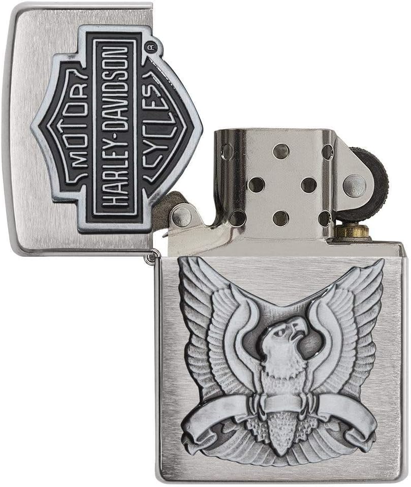 Zippo Harley-Davidson Eagle/Logo Emblem Brushed Chrome Pocket Lighter
