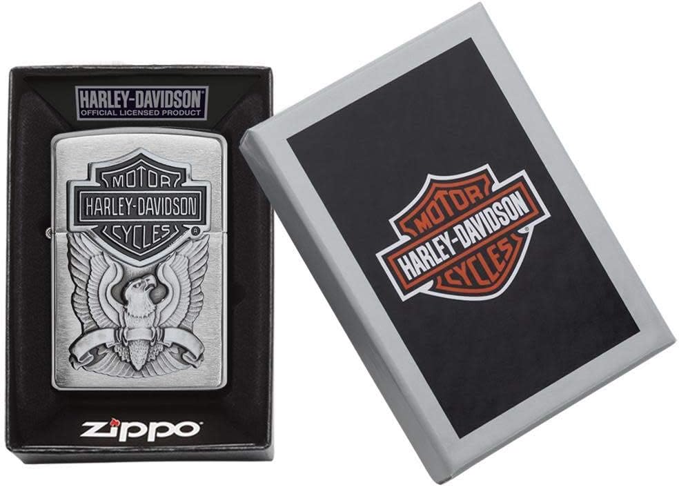 Zippo Harley-Davidson Eagle/Logo Emblem Brushed Chrome Pocket Lighter