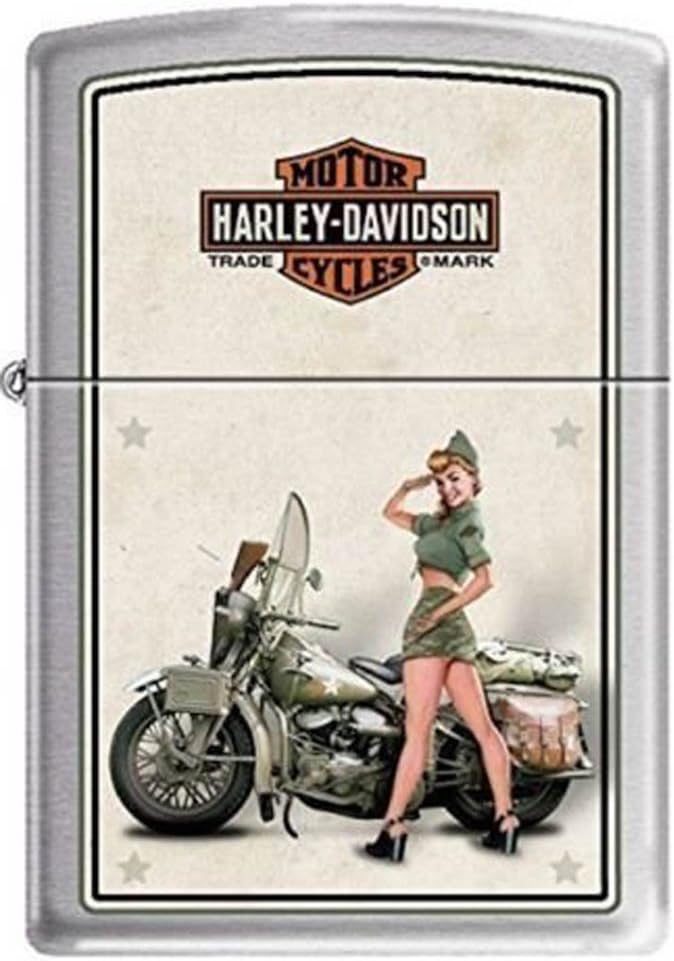 Zippo "Harley Davidson-WWII Army Pinup" Brushed Chrome Lighter, 9939