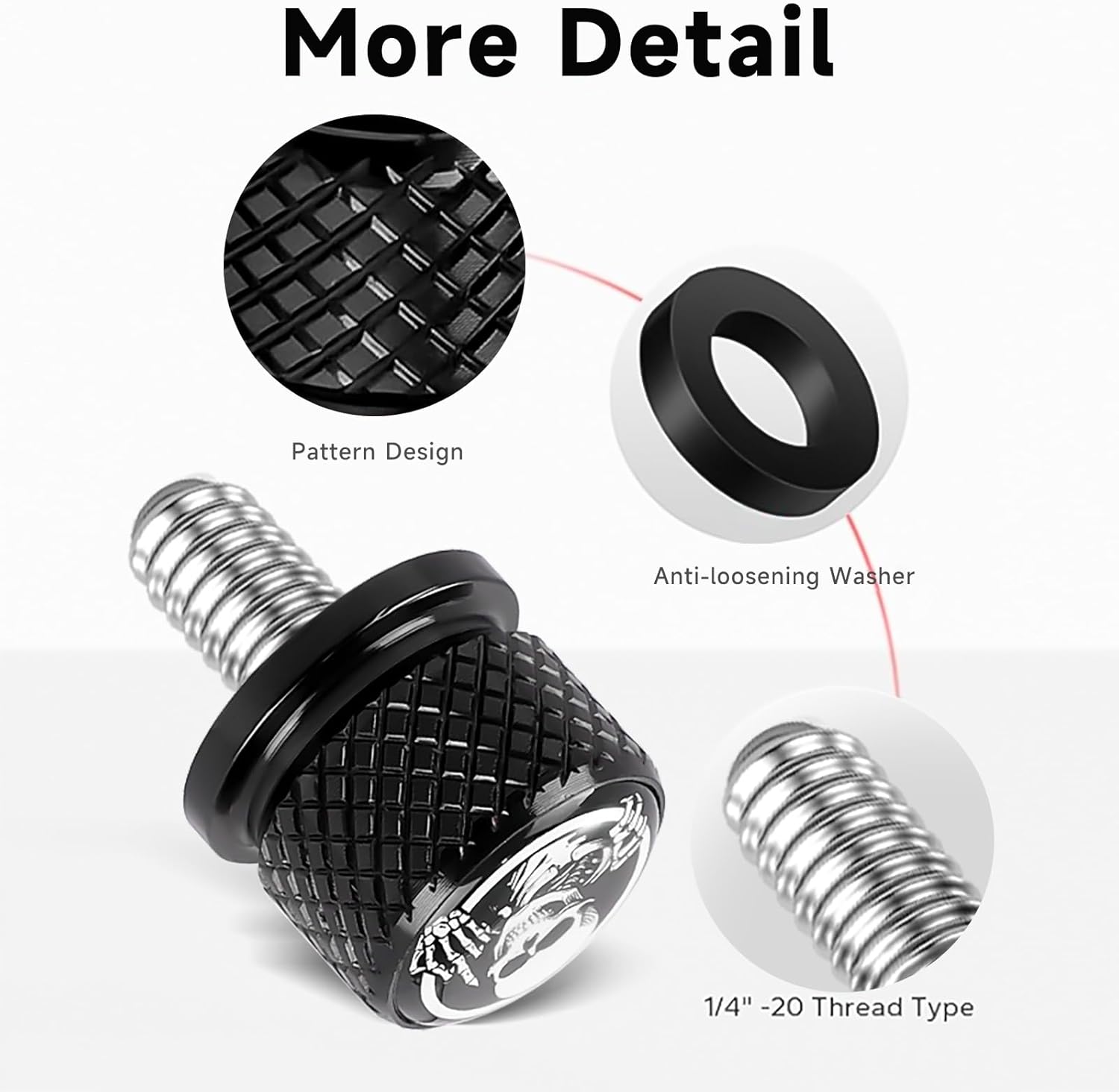 Motorcycle Stainless Knurled Fender Rear Seat Bolt Screw 1/4"-20 Thread for Harley Davidson Touring Sportster Softail Dyna CVO Fatbob Electra Glide Street Glide 1996-2025 Black