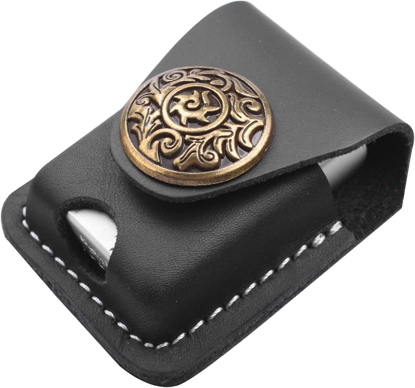 Handmade Fliptop Leather Lighter Pouch Case Holder with Pocket Belt Loop (Retro-Black)